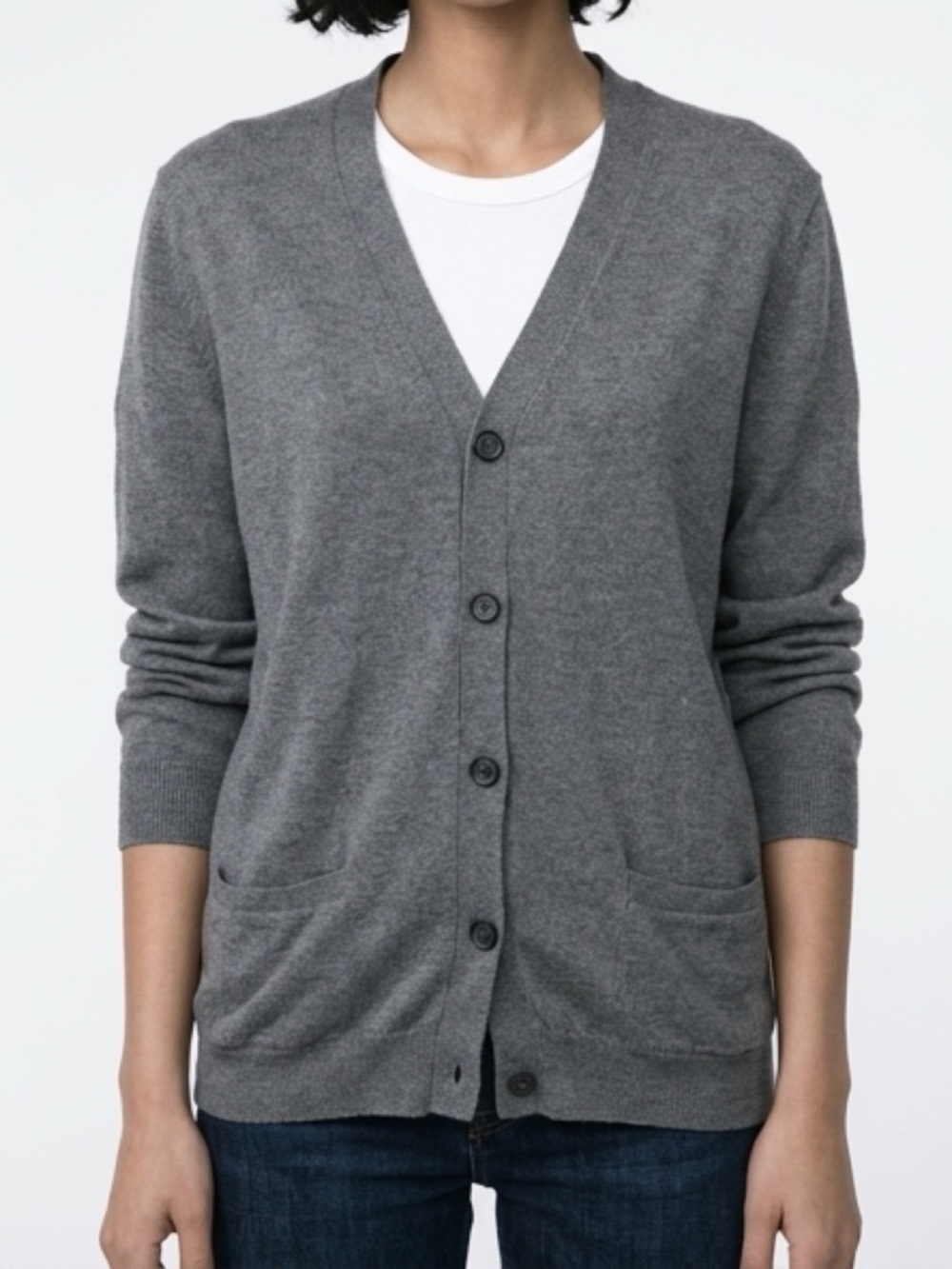 Kinross Silk Cashmere Blend Gray Cardigan L Lightweight Luxury Classic Soft